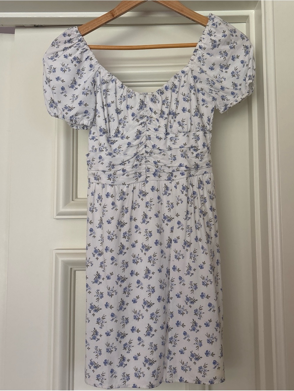 Hollister White Smocked Dress with Subtle Blue Print